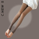 C.New S Mulheres Leggings Inverno Quente Translúcido Sólido Veludo Calças Grossas Femininas Cintura Alta Sexy Meia-calça Elasticidade