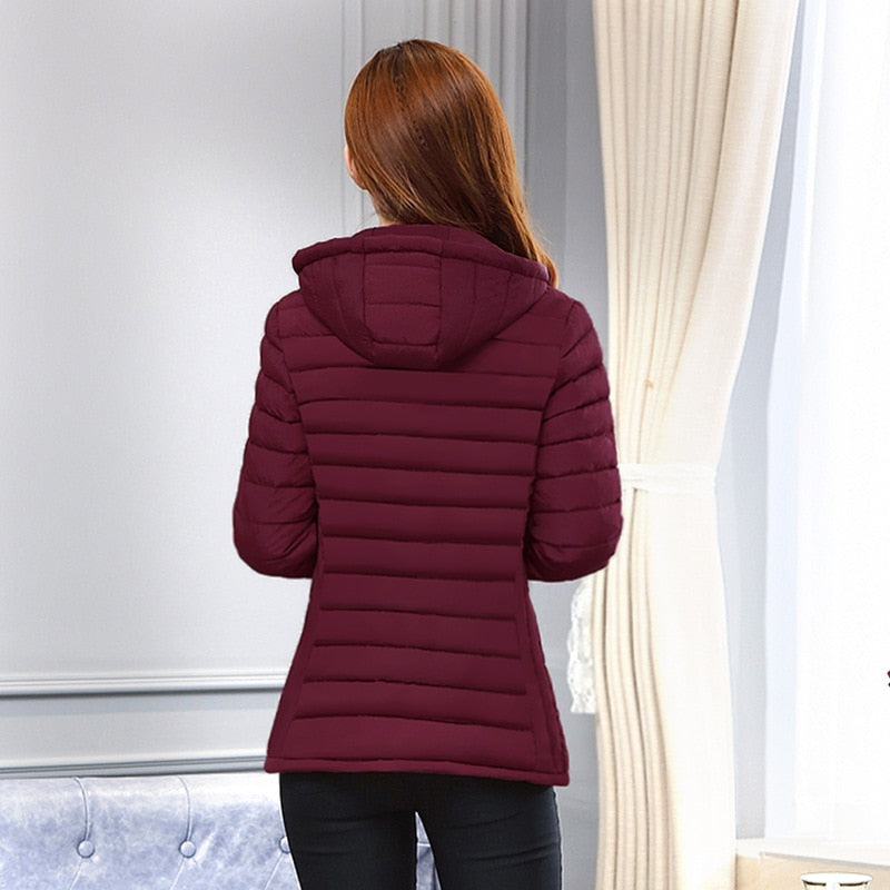 Jaqueta acolchoada de algodão feminina casaco ultraleve novas parkas femininas inverno engrossado magro jaquetas quentes femininas parka com capuz