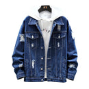 Jaquetas jeans masculinas verão outono casual lapela sólida jaqueta jeans de peito simples jaquetas masculinas regulares com furo rasgado de algodão