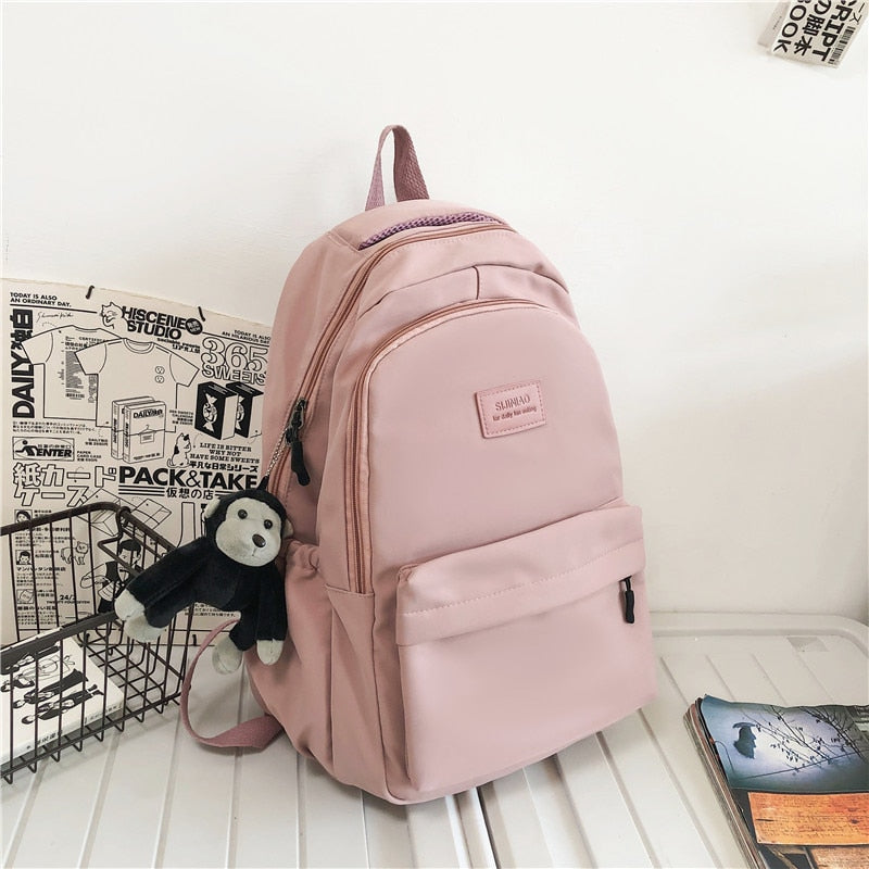 Mochila Feminina de Cor Sólida Feminina com Vários Bolsos Bolsa de Viagem Casual Feminina Mochila Escolar de Alta Qualidade para Meninas Adolescentes Mochila de Livro