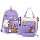 Novos conjuntos de 4 peças femininas bolsas de ensino médio de náilon kawaii mochila feminina moda bolsas de livro femininas com pingente de pelúcia fofo