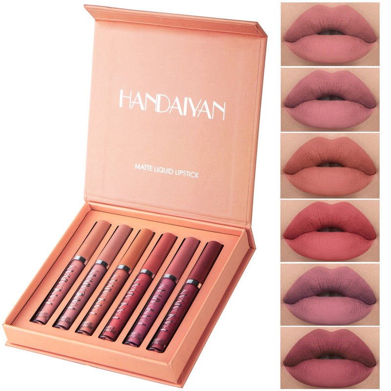 Conjunto de Batom Líquido Ultra Matte Velvet À Prova D' Água Longa Duração Lip Gloss Maquiagem Nude Kit Cosmético