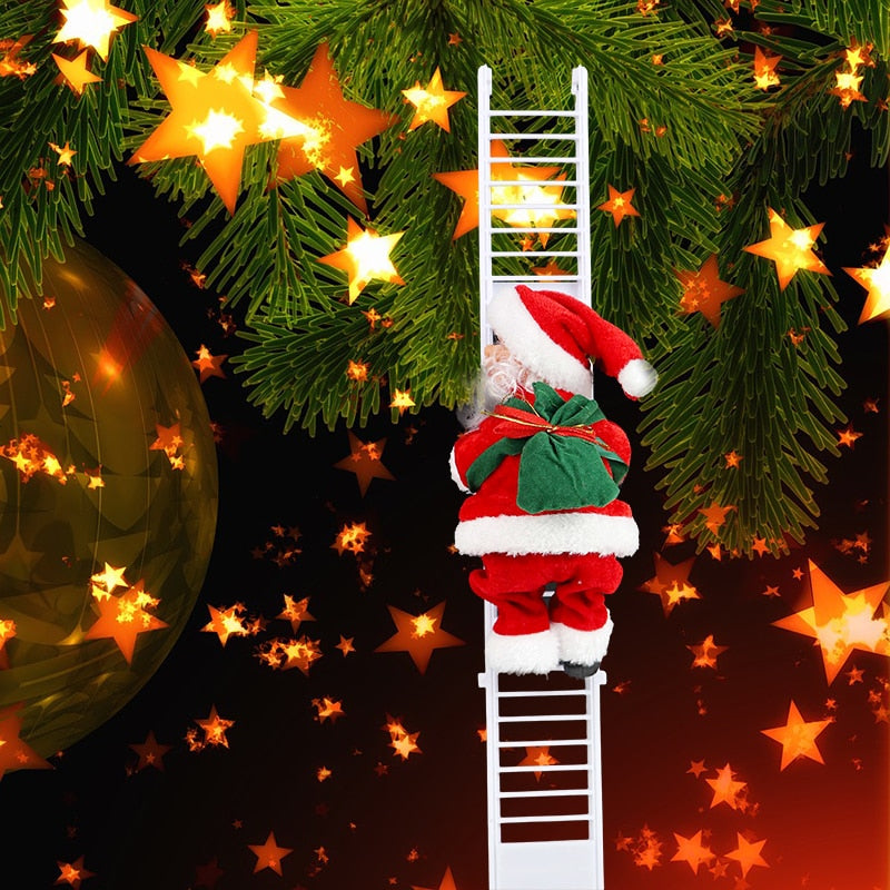 Boneca de Papai Noel escada de escalada elétrica com música infantil lembrancinhas para decoração de árvore de natal feliz natal enfeite de natal