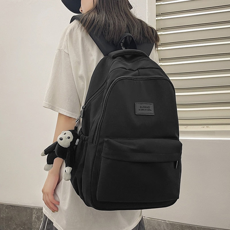 Mochila Feminina de Cor Sólida Feminina com Vários Bolsos Bolsa de Viagem Casual Feminina Mochila Escolar de Alta Qualidade para Meninas Adolescentes Mochila de Livro