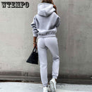 terno feminino pulôver manga longa agasalho outono e inverno conjunto de moletom liso com capuz casual conjuntos de duas peças