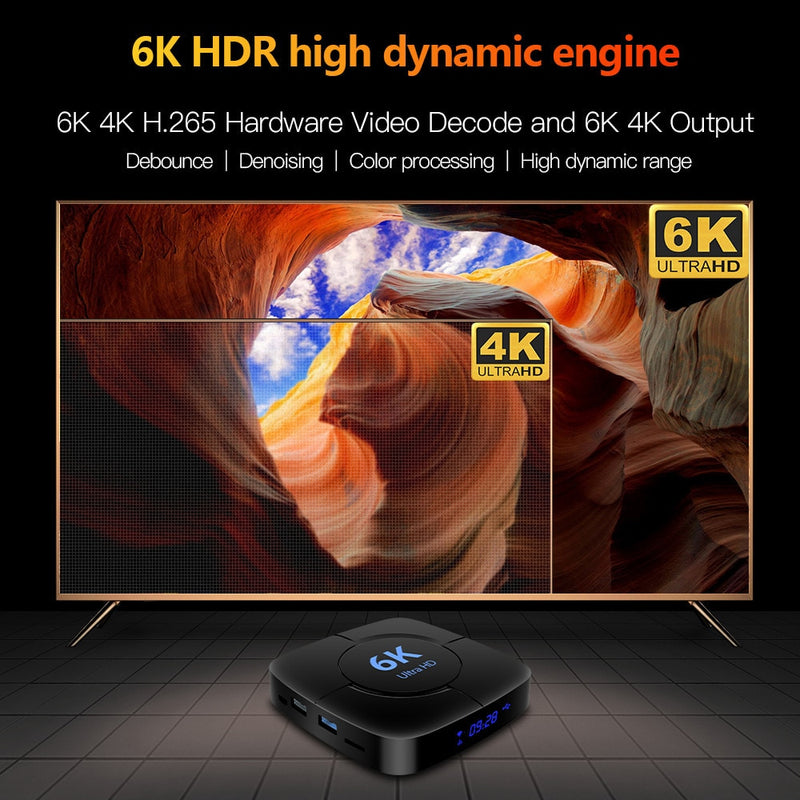 Woopker Android 10.0 Smart TV Box 6K 3D 2.4G e 5G Assistente de Voz Wifi 4GB RAM 32G 64G Set Box com H616 Chipset