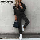 terno feminino pulôver manga longa agasalho outono e inverno conjunto de moletom liso com capuz casual conjuntos de duas peças