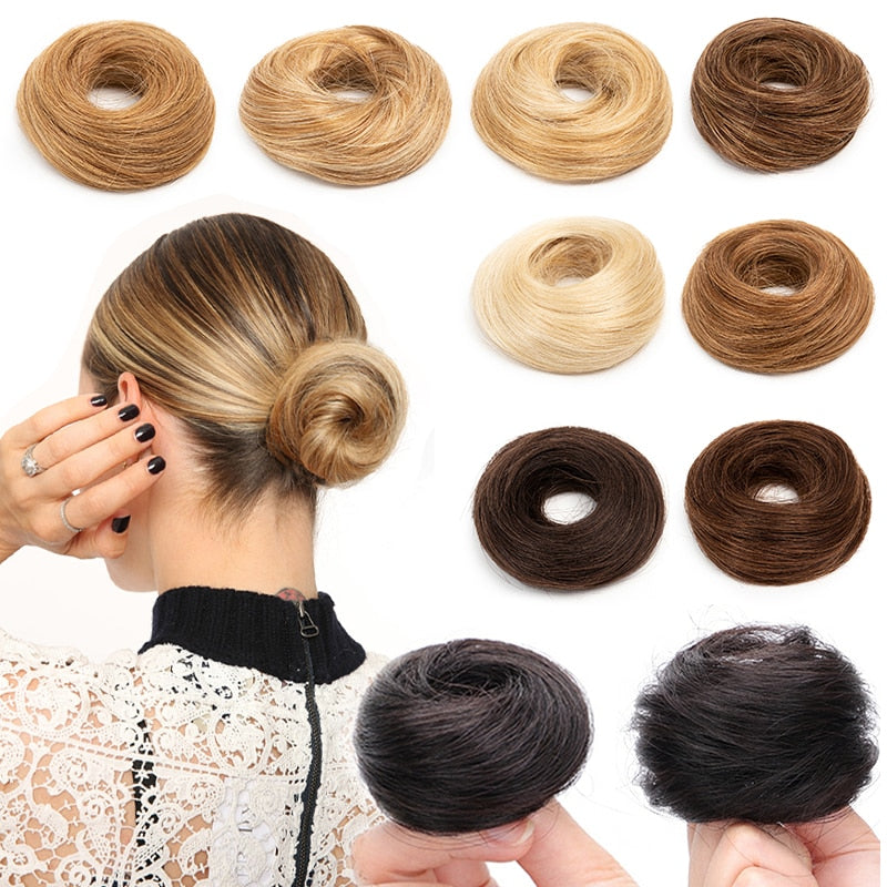 Cabelo Humano Coques Chignon Rabo de Cavalo Peruca Updo Donut Extensões de Cabelo Real Flexível Faixa Elástica Castanho Loiro 6 polegadas