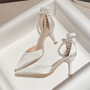 Sapatos de noiva de seda, salto alto feminino, salto alto, sexy, alça de laço, vestido, noiva, sapatos, tamanho