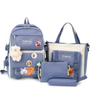 Novos conjuntos de 4 peças femininas bolsas de ensino médio de náilon kawaii mochila feminina moda bolsas de livro femininas com pingente de pelúcia fofo