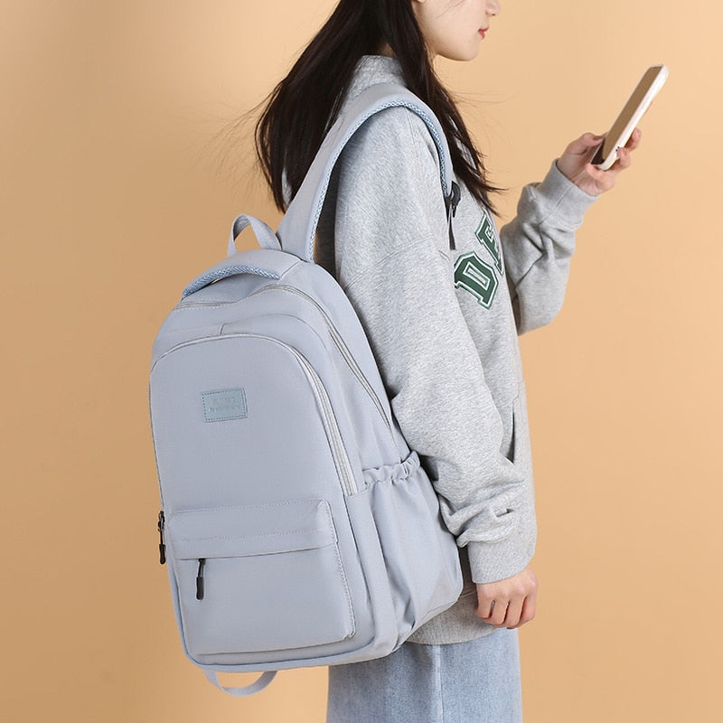 Mochila Feminina de Cor Sólida Feminina com Vários Bolsos Bolsa de Viagem Casual Feminina Mochila Escolar de Alta Qualidade para Meninas Adolescentes Mochila de Livro