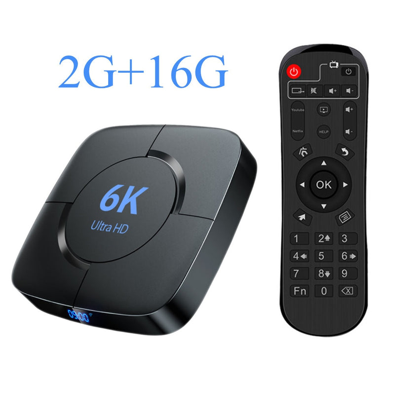 Woopker Android 10.0 Smart TV Box 6K 3D 2.4G e 5G Assistente de Voz Wifi 4GB RAM 32G 64G Set Box com H616 Chipset