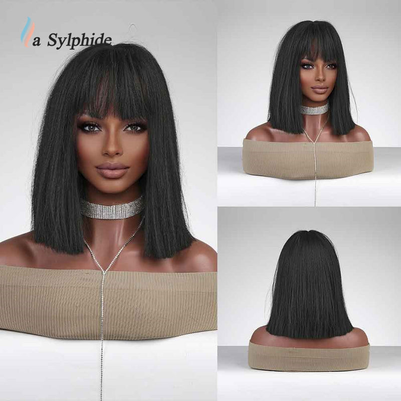 Peruca com Franja Natural Woman Wigs Daily Party Lolita Curto Perucas Cabelo Resistente ao Calor