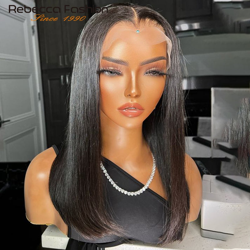 Perucas de Cabelo Humano Curto Bob Lace Front 150% Densidade Brasileira Liso Transparente 13x5x2 Parte Perucas Rendas Cabelo Humano Pré Arrancado