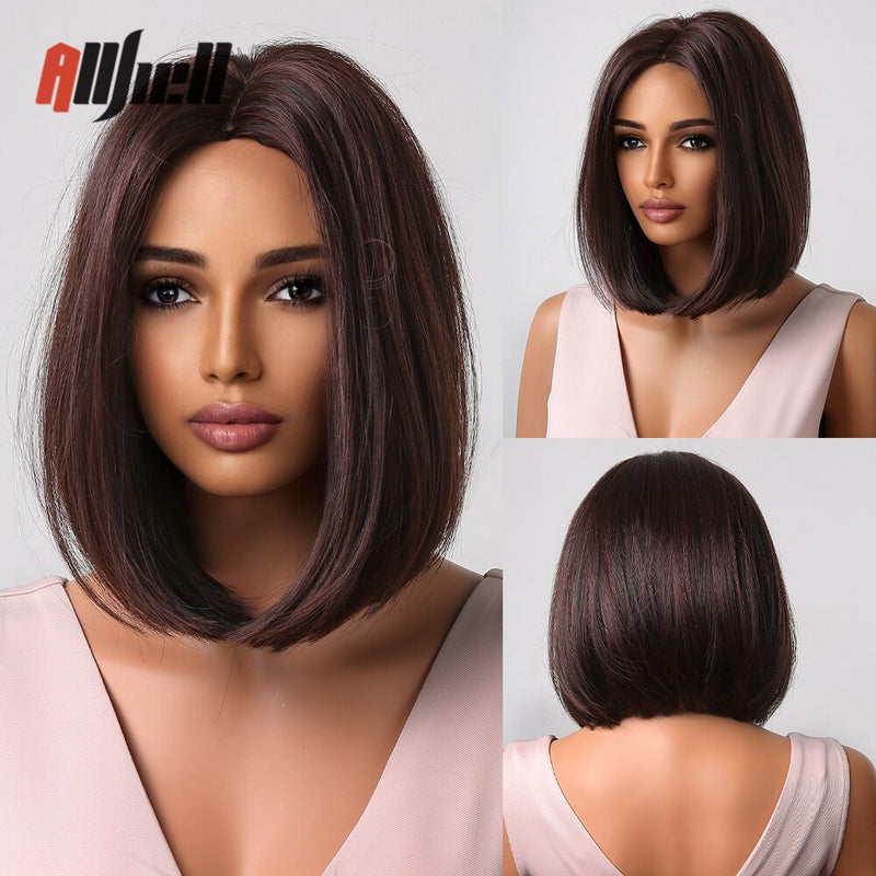 Peruca curta sintética bob com franja peruca de cabelo ondulado marrom dourado natural para mulheres negras resistente ao calor cosplay peruca feminina diária