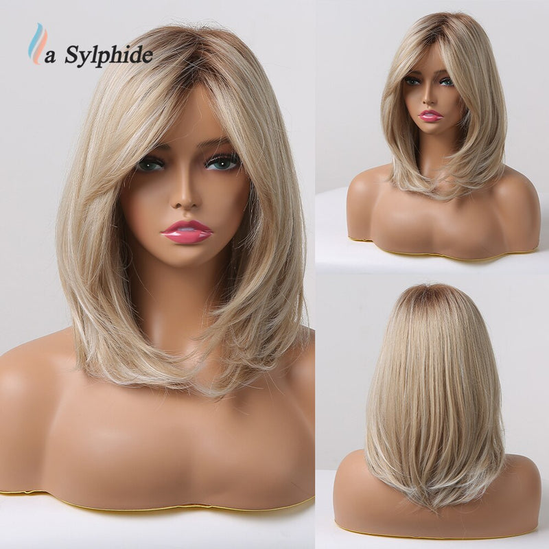 Peruca com Franja Natural Woman Wigs Daily Party Lolita Curto Perucas Cabelo Resistente ao Calor