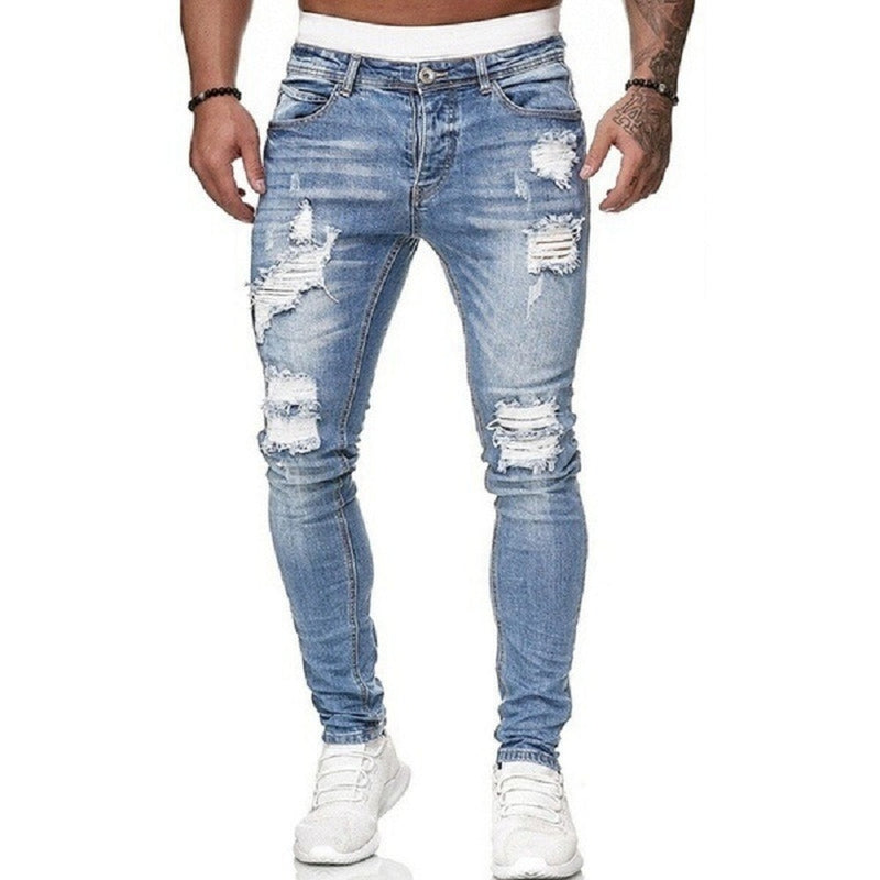 Calças de moletom masculinas Sexy Hole Calças Jeans Casual Verão Outono Masculino Rasgado Calças Skinny Calças Slim Biker Outwears