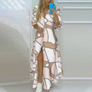 Vestido Feminino Sexy Dividido Moda Casual Manga Comprida Boho Solto Maxi Vestidos Estampado Verão Estilo Elegante Feminino
