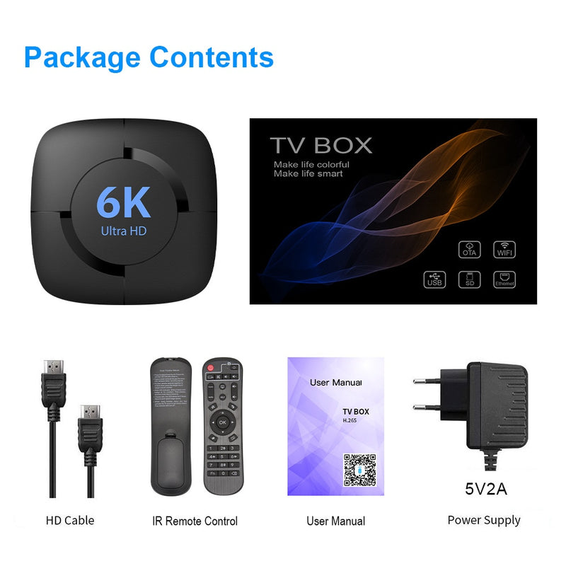 Woopker Android 10.0 Smart TV Box 6K 3D 2.4G e 5G Assistente de Voz Wifi 4GB RAM 32G 64G Set Box com H616 Chipset